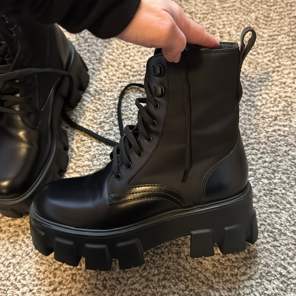 WORN ONCE Prada monolith leather and Re-Nylon boots